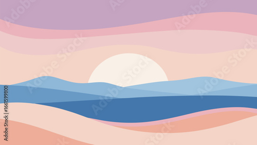 Soft abstract ocean sunset landscape vector illustration serene coastal scenery scalable artwork