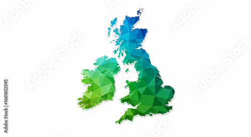 United Kingdom Low Poly Map Green and Blue Geometric Illustration