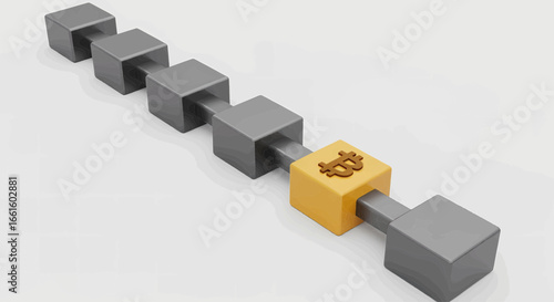 Blockchain Concept Linking Blocks with Bitcoin Symbol Representing Cryptocurrency. Web3. 