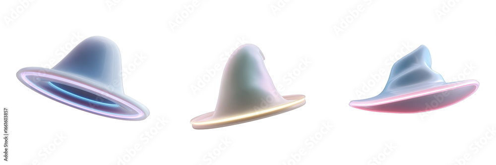 Fototapeta premium Glowing witch hat with neon light rim in cyberpunk style perfect for halloween costume and futuristic party celebration