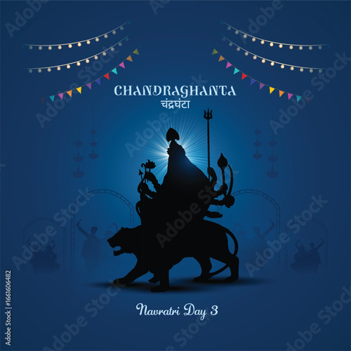 9 days of Navratri goddess durga avatars with color of the day. Day three goddess chandraghanta. Hindi translation chandraghanta.
