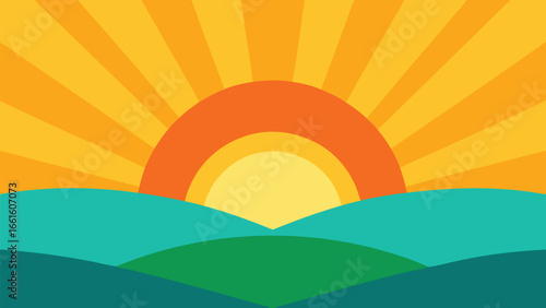 Vibrant sunrise over ocean waves vector illustration golden rays hopeful new day dawn sky