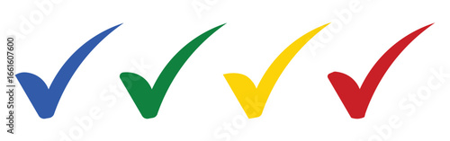 Multicolor tick mark set green yellow red blue modern vector style