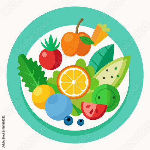 Healthy Food Plate Vector Illustration