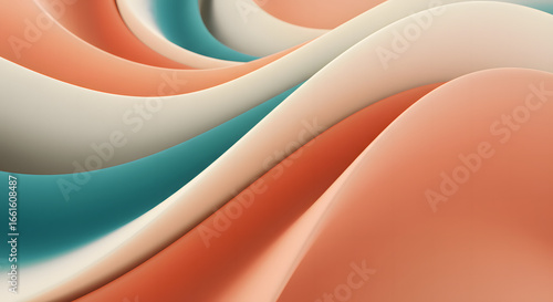 Abstract Wavy Texture in Teal, Peach, and Cream Colors