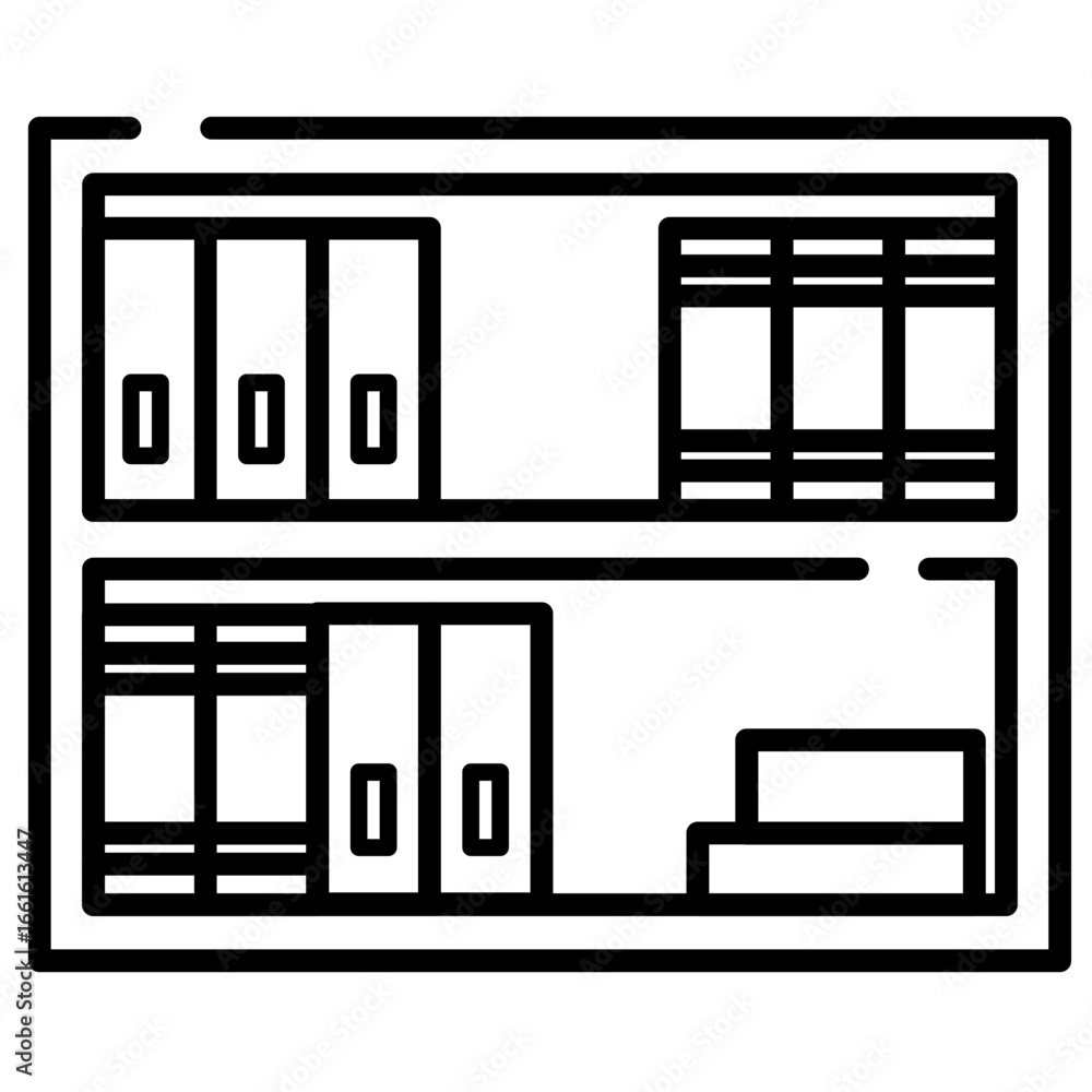 Office Shelf: A minimalist illustration of an office shelf, meticulously designed to organize books and files, symbolizing structure and information. Office Shelf: A minimalist illustration of an office shelf, meticulously designed to organize books and files, symbolizing structure and information.