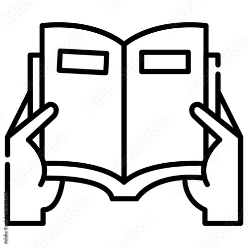 Reading a Book: This graphic illustration shows the simplicity of knowledge with an open book. With hands gently holding a book. The image radiates a sense of knowledge, comfort and contemplation. 