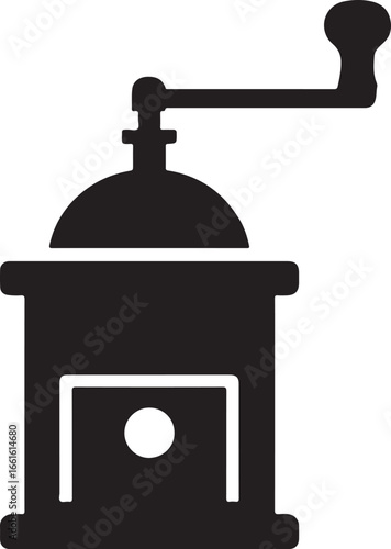 Coffee grinder hand-crank style silhouette vector, perfect for vintage café design, retro logos, and decor.