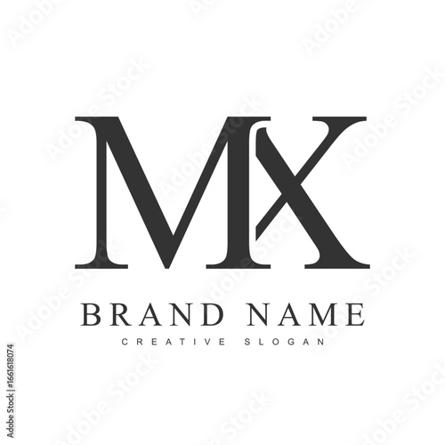 MX trendy logotype template. Initial letter m and x classic font style. Creative logo for company name or identity.