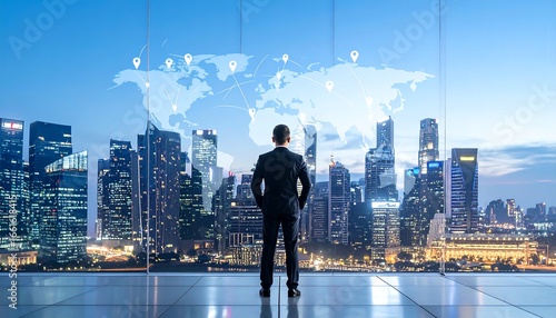 Businessman global vision cityscape