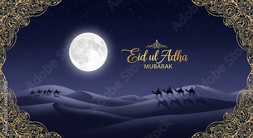 Eid ul Adha Mubarak: Camel Caravan Under a Starry Night and Full Moon