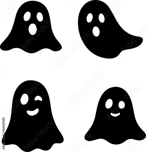 clipart silhouettes 4 types of ghosts design for templates.