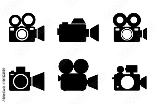 Set of six different movie cameras silhouette 