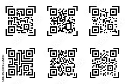  collection of six different QR codes 
