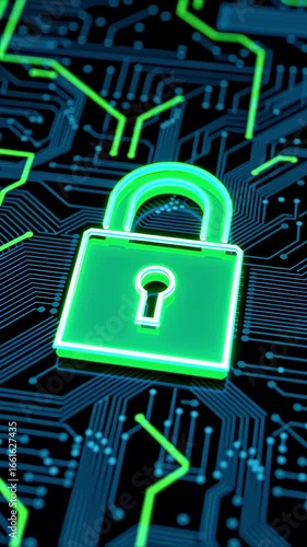 Wallpaper Mural computer security concept. Innovative cybersecurity design showcasing a glowing padlock on a microchip circuit board Torontodigital.ca