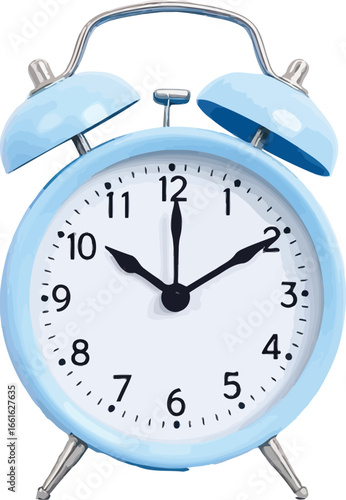 Vector Illustration of Classic Blue Analog Alarm Clock with Twin Bells Set to 10:10 Symbolizing Time and Punctuality