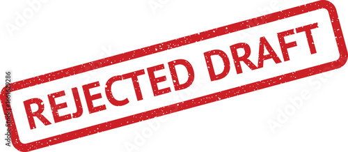 Rectangular stamp illustration showing a rejected draft message, with speckled texture overlay effect