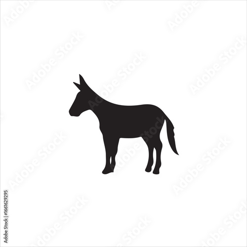 Silhouette of a donkey isolated on white background, a farm animal icon