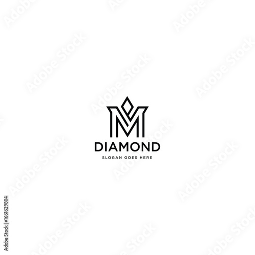 Illustration jewelry company with the initials M inside a diamond logo design