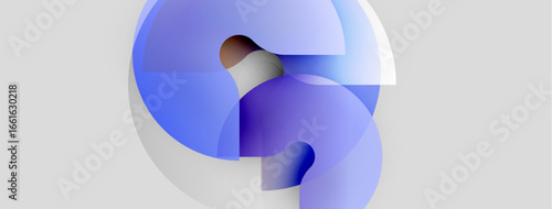 Abstract shapes overlap, creating soft blue gradients. Minimalist design evokes calm, modern aesthetic. Light background enhances visual depth.