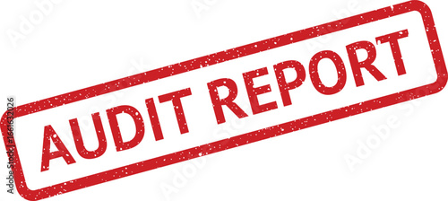 Red audit report grunge stamp icon, tilted rectangle business review document element