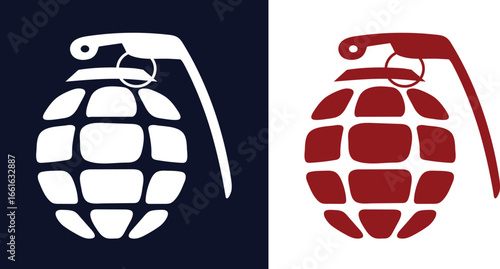 Hand Grenade Metal Logo War Icon Symbol Explosive Sign Terrorism Art Object Attack Drawing Illustration Graphic Isolated Template Editable Set Design Silhouette Simple Modern Vector Cartoon Equipment 