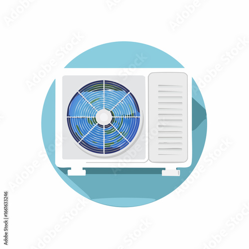 Single air conditioner unit on circle background illustration with ventilator system for home climate control