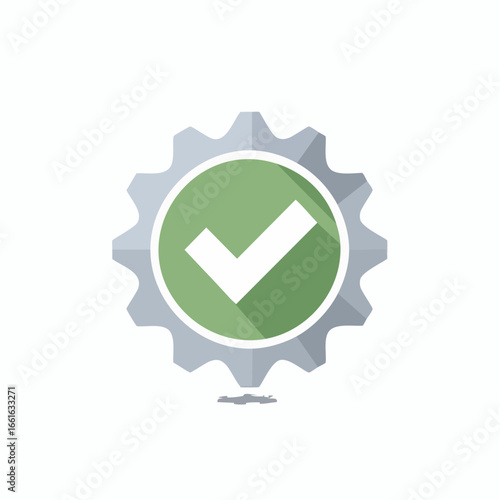 Valid Process Tick Mark Inside Gear Symbol, Approved System Concept