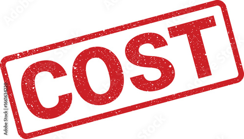 Red cost stamp with distressed effect, inside rectangular frame, business finance concept