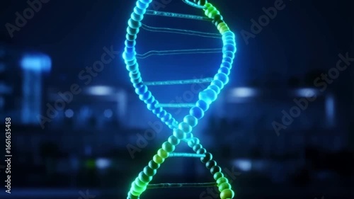 Glowing DNA Helix Rotation. Scientific & Medical Animation. Genetic Code Visualization
