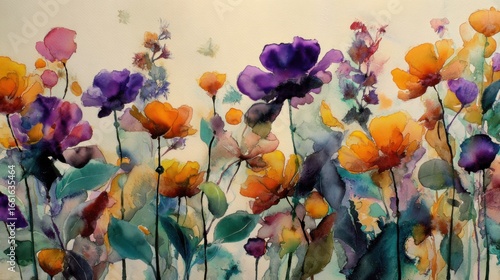 watercolor painting vibrant flowers garden