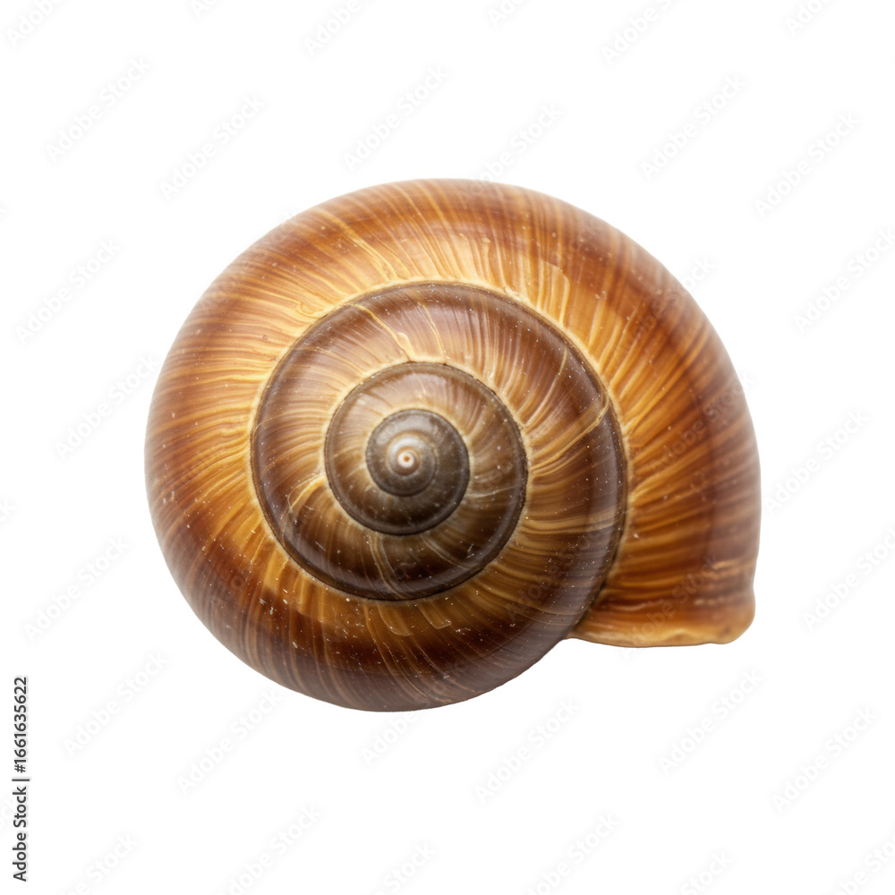 A single, perfect snail shell with intricate natural spiral patterns and earthy tones, isolated on a transparent seamless studio background, macro, top-down, Concept of natural beauty and precision. A single, perfect snail shell with intricate natural spiral patterns and earthy tones, isolated on a transparent seamless studio background, macro, top-down, Concept of natural beauty and precision.