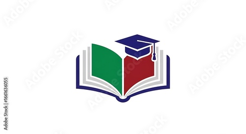 Free Download Graduation Cap on Open Book with Green and Red Pages Symbolizing Education - GFXLoad