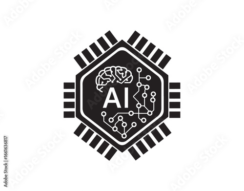 Vector icon symbol of an AI processor chip for graphic design, logo, website, social media, mobile app, and UI illustration.

