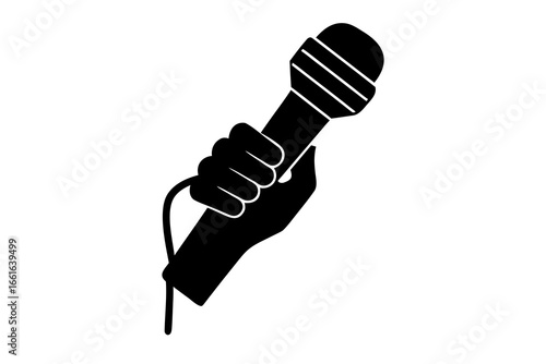 Hand Holding Microphone Icon – Symbol of Speech, Music, and Public Speaking