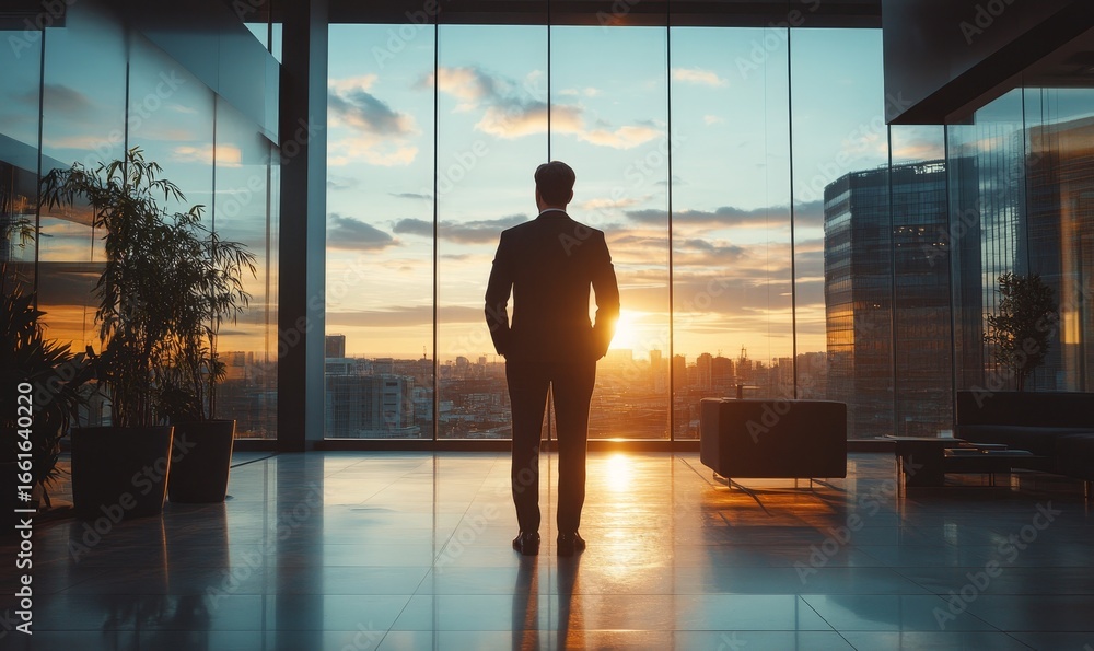 Fototapeta premium confident business leader standing tall in a modern office setting, exuding authority and professionalism, ready to navigate corporate challenges drive innovation, setting an example, Generative AI