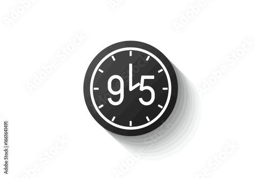 Black and white clock icon showing the time 9:45 with a long shadow.