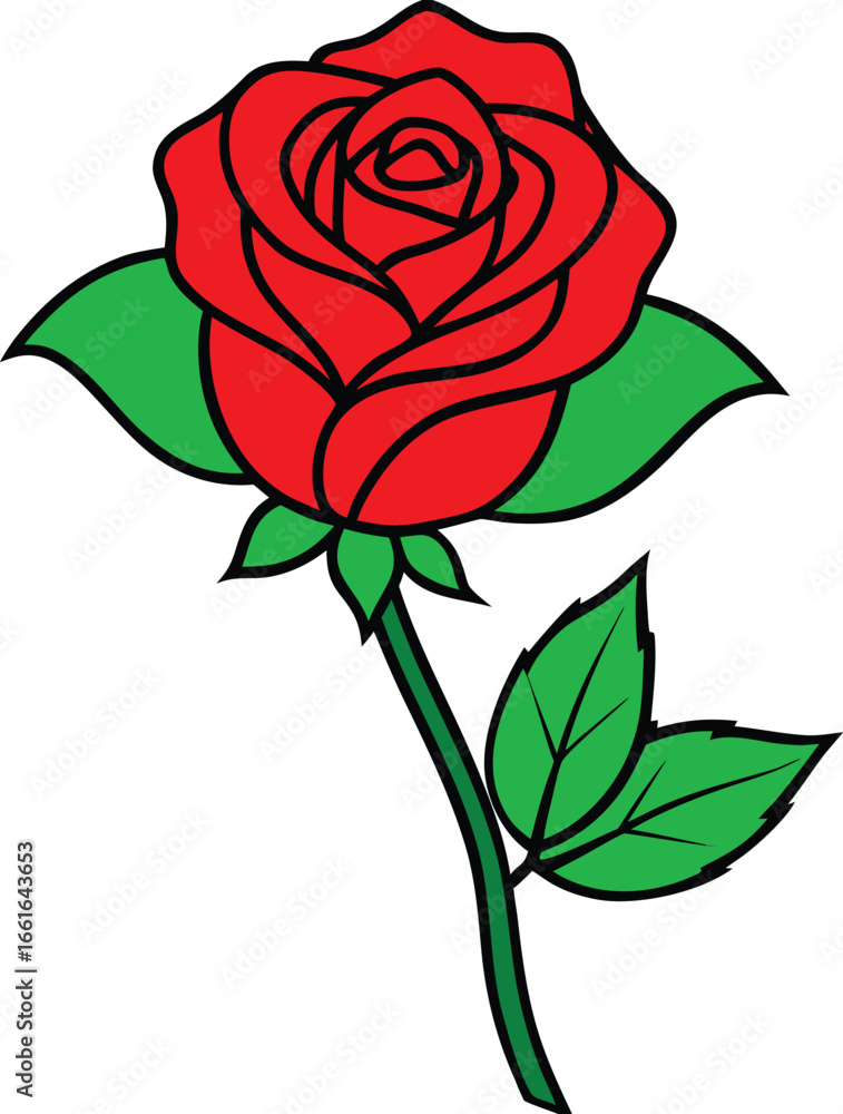 Obraz premium A single blooming rose with detailed petals vector illustration