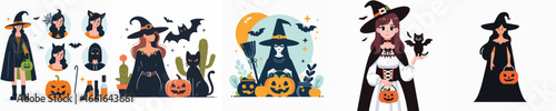 vector of woman in Halloween costume