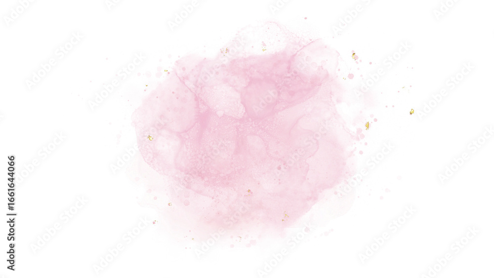 Obraz premium Abstract watercolor Style illustration pink Paint Stains on a White Background and golden splashes, design template for card ,wedding invitation or birthday 