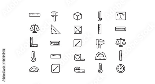 Measurement icons set. Measurement icons for diverse applications featuring essential tools and symbols for data analysis and scientific representation