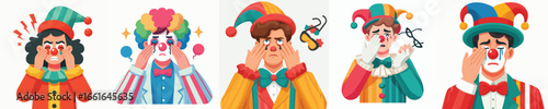 clown character vector with sore eyes