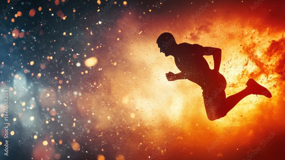 Naklejka premium Fiery Sprint: Athlete Silhouette in Motion