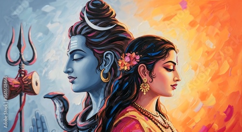 Lord shiva and goddess parvati in a serene spiritual portrait