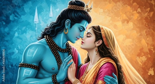 Lord shiva and goddess parvati in a tender embrace