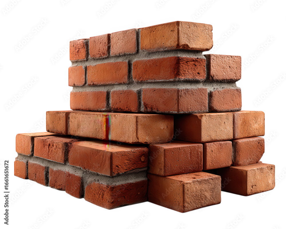 Fototapeta premium Stack of red brick building material construction element isolated rough texture masonry architecture rustic durable strong