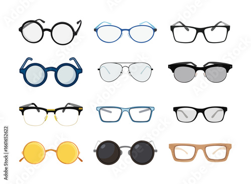  Collection of diverse eyewear styles isolated on white background