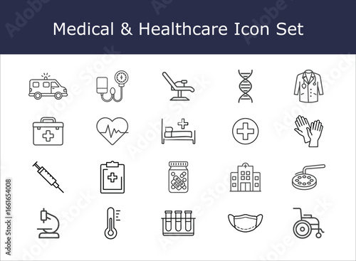  Medical and healthcare icon set with various symbols isolated on white background