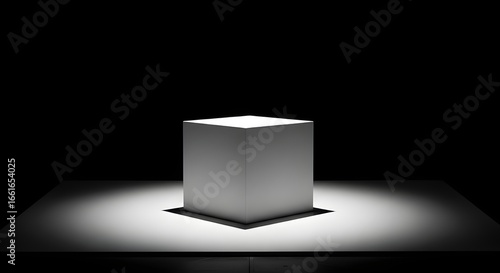 White Box on Stage Under Dramatic Green Spotlight Lighting