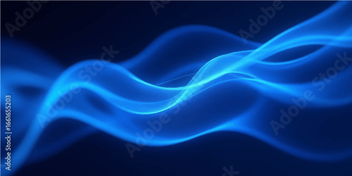 Abstract flowing blue and purple smoke waves in motion on a black background